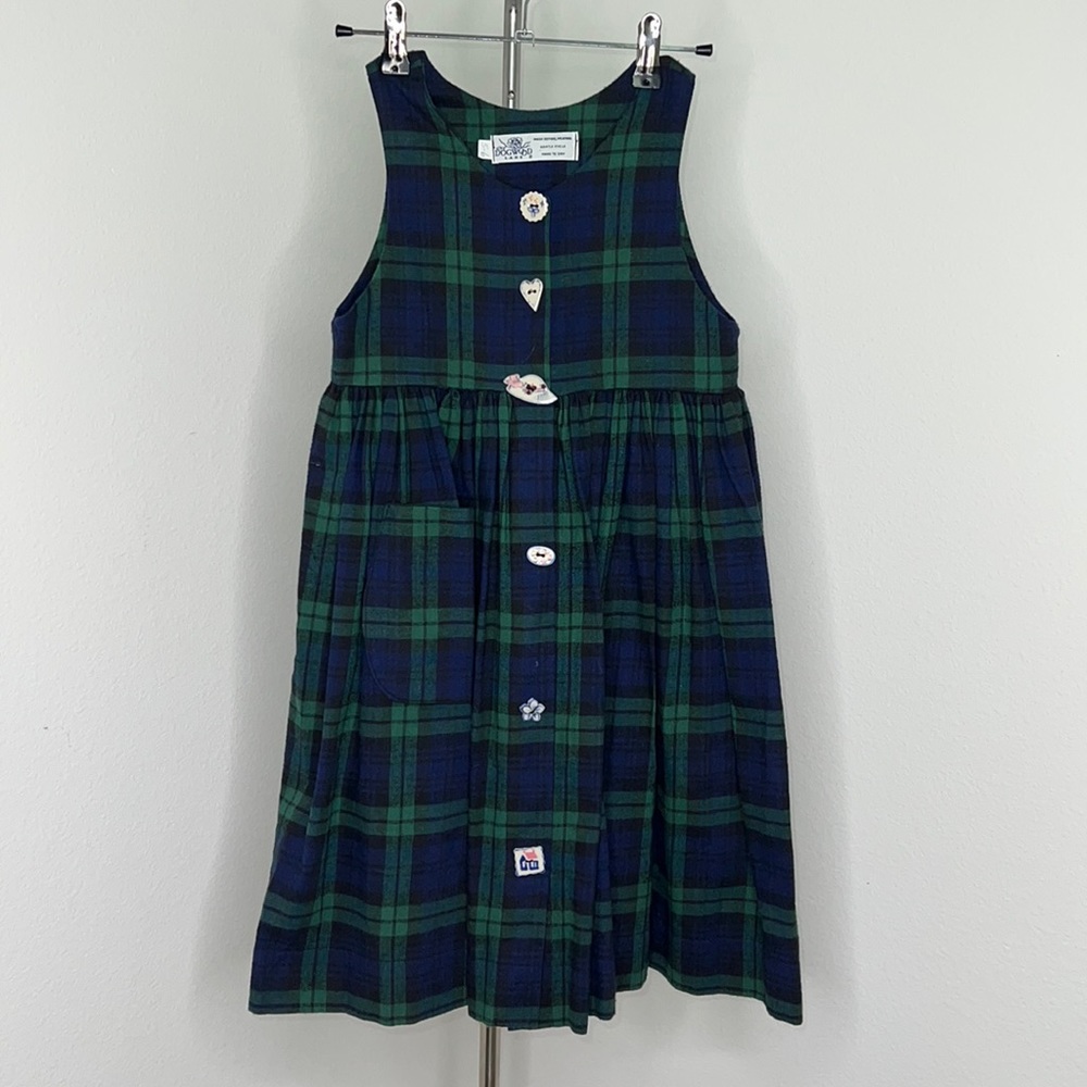 🔹 Dogwood Lane Plaid Jumper with Hand Painted Ceramic Buttons